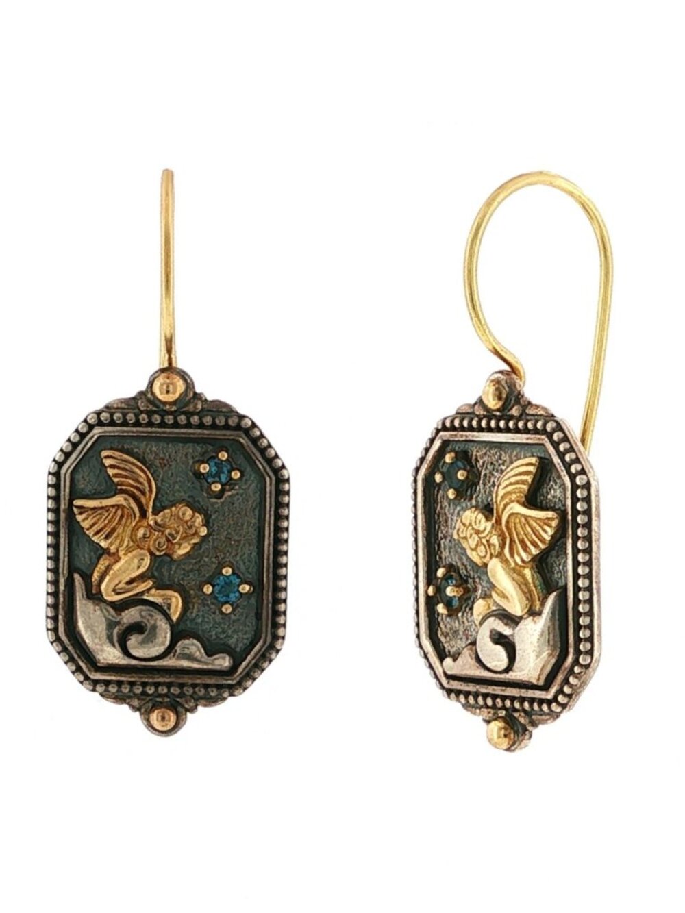 Konstantino 925 Silver & 18K Yellow Gold Angelic Londen Blue Topaz Earrings